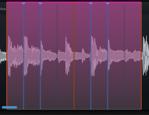 Audio waveform display with vertical colored lines dividing sections.
