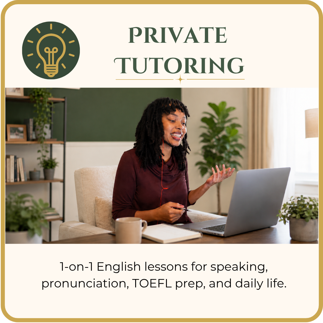 One-on-one English tutoring for adult learners with personalized speaking and pronunciation support