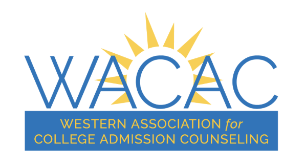 Logo of WACAC, Western Association for College Admission Counseling, with a sun graphic behind the text.