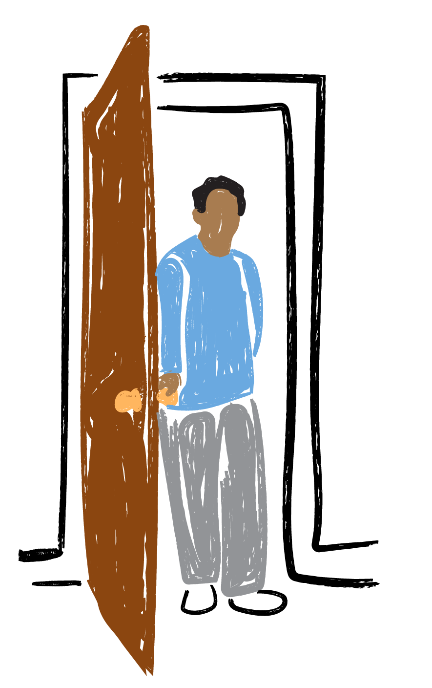 Illustration of a person opening a door to a home.