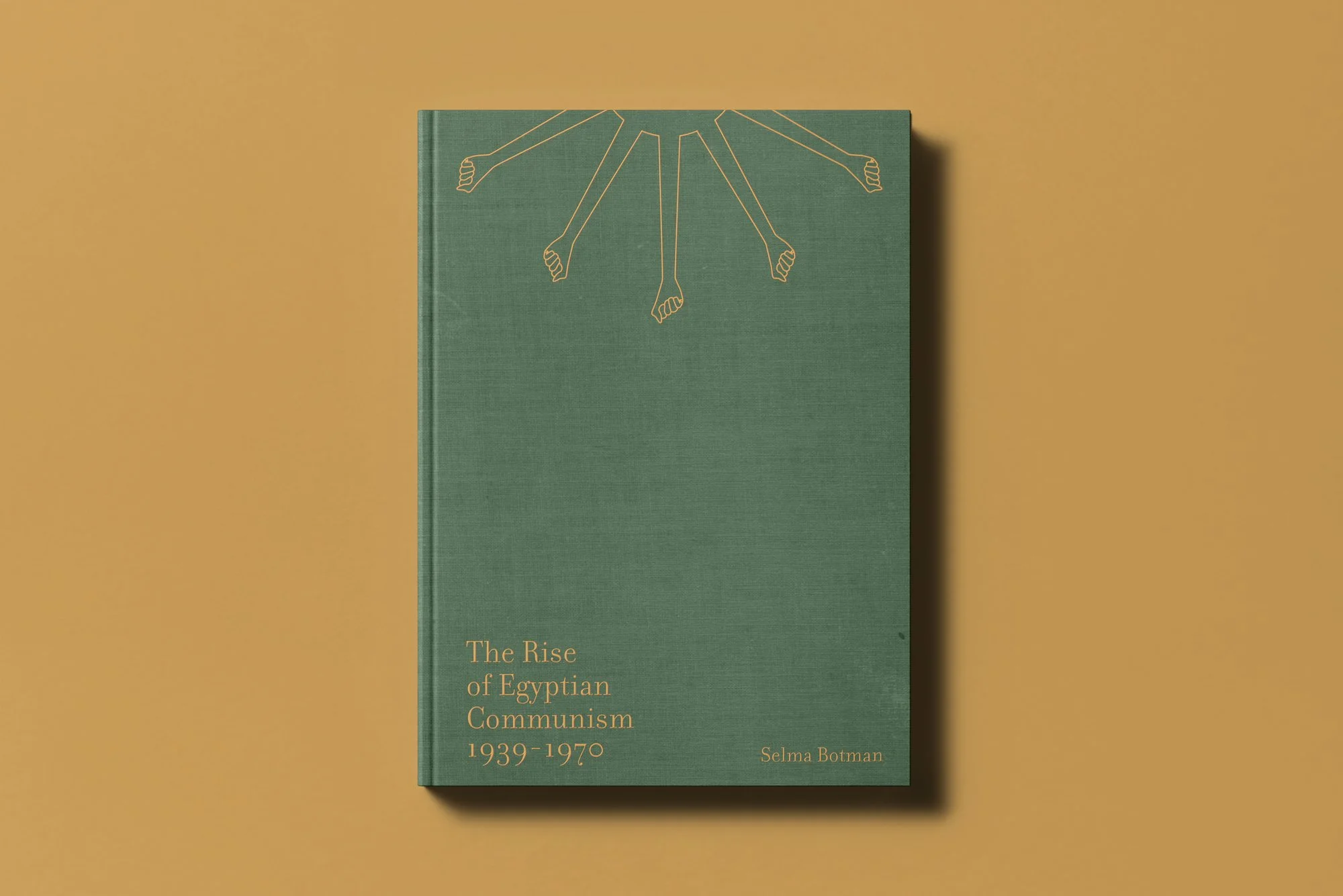 A green hardcover book titled "The Rise of Egyptian Communism 1939-1970" by Selma Botman, featuring a minimalist line drawing of multiple arms reaching out from the top, set against a yellow background.