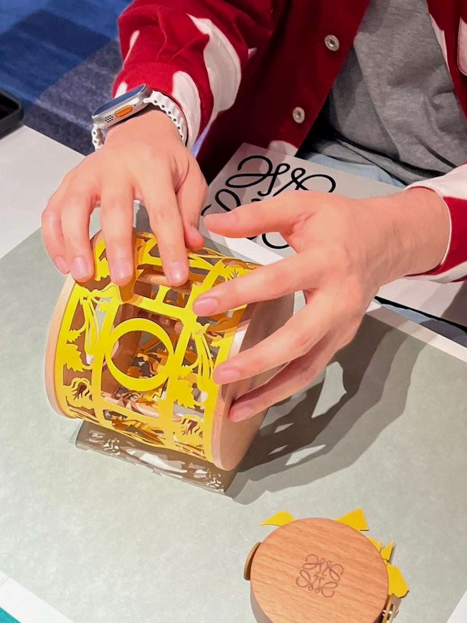 Loewe Singapore x Merremade collaboration. Loewe vip client working on handmade paper lantern.