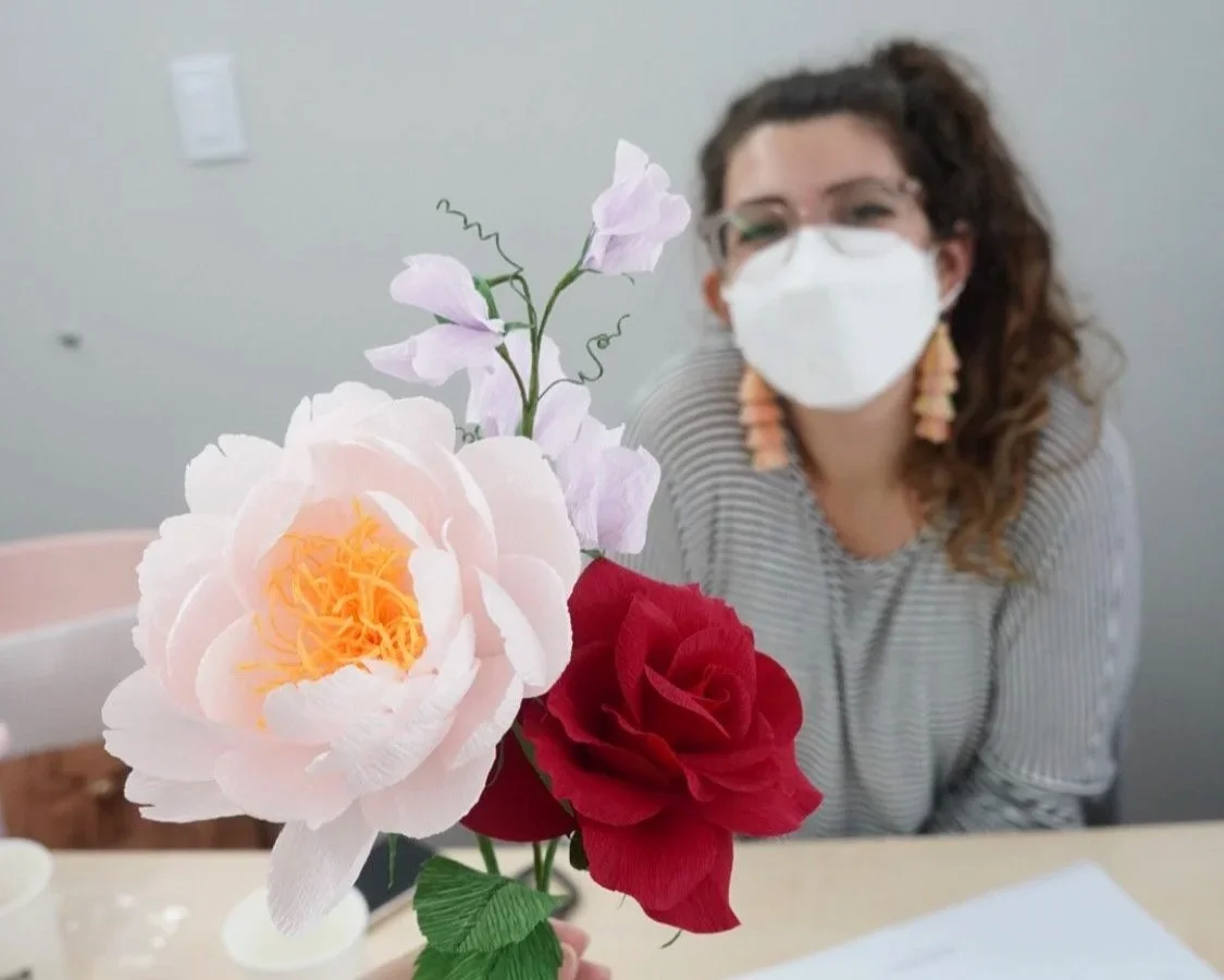 American expat working in Seoul Korea attending paper flower workshop.