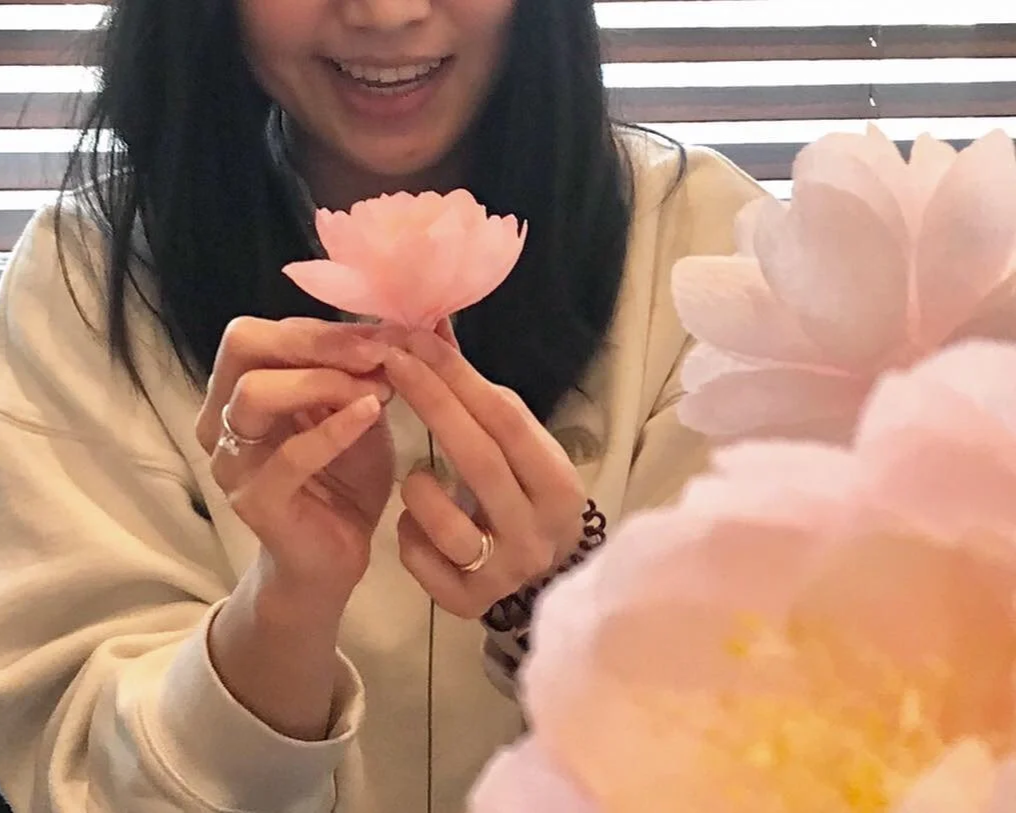 Singaporean students attending paper flower workshop in Seoul Korea.