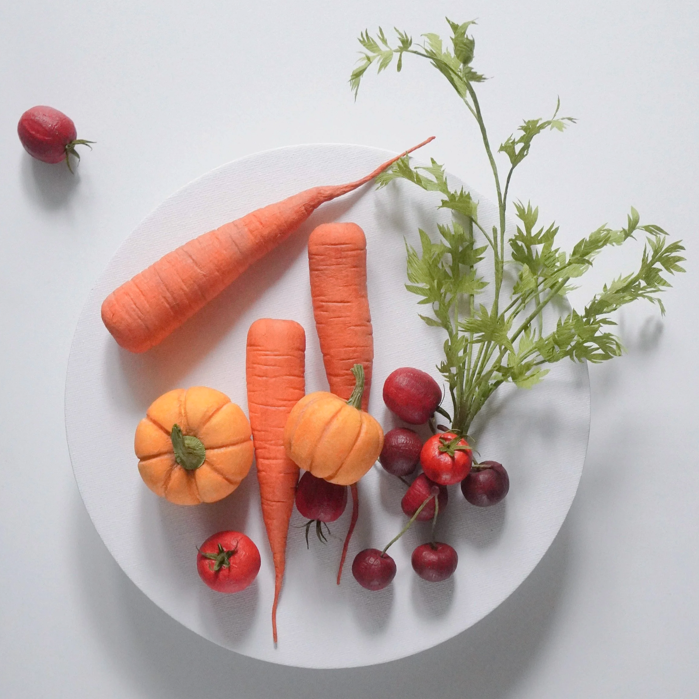A plate of realistic realistic paper food handmade by Jasmine Sing, paper artist from Merremade.