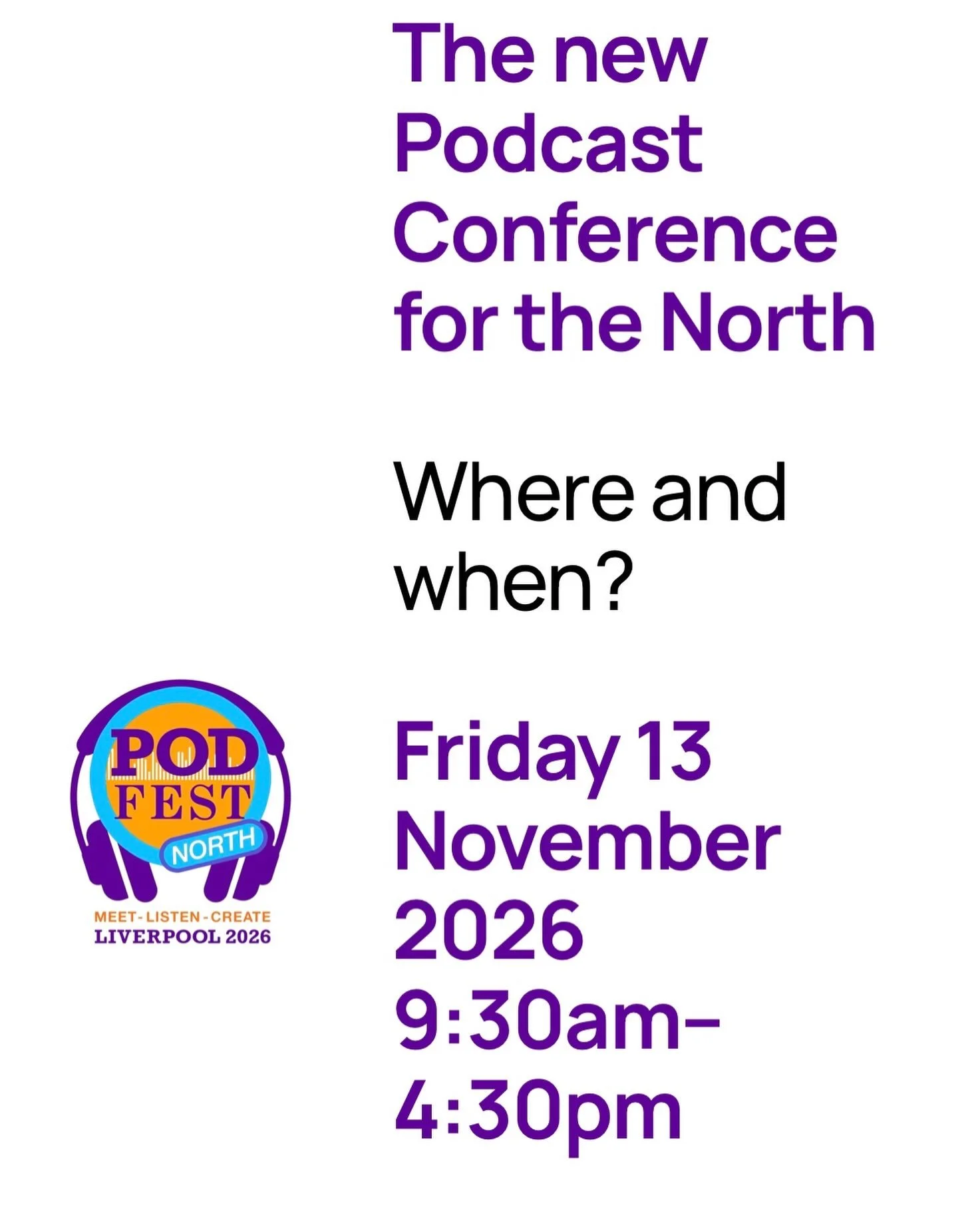 👂Do you listen to podcasts?
🎙️Would you like to make your own?
🎧Want to learn how to make one even better?

PodFest North in Liverpool is for you!

From industry experts and existing podcasters to trainers and people who can tell you who&rsquo;s l