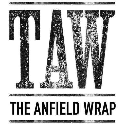 Logo with large distressed black letters "TAW" above the words "The Anfield Wrap" in bold black font.