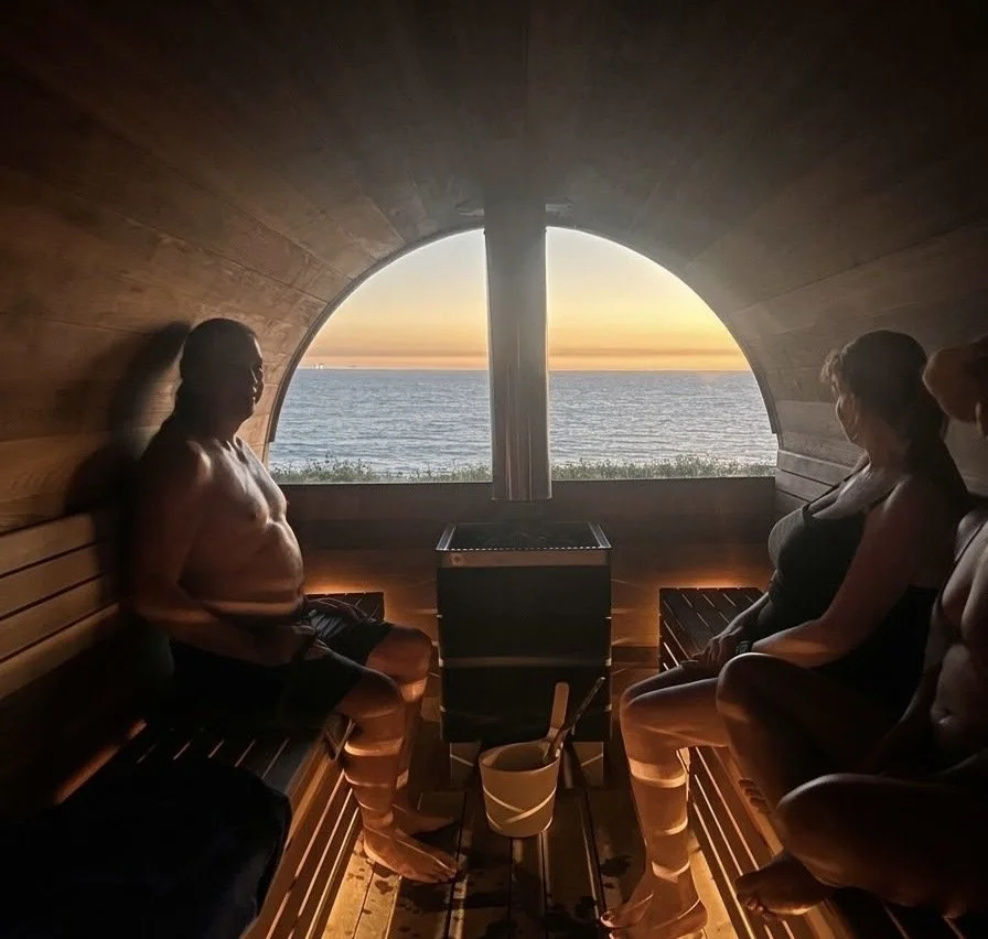 Finnish Sauna Overlooking the Ocean at Sunset