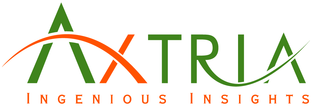 Axtria logo with green and orange text and the slogan 'Ingenious Insights'