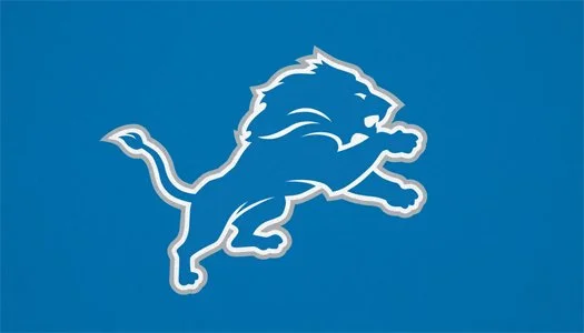 Detroit Lions logo featuring a leaping lion on a blue background.