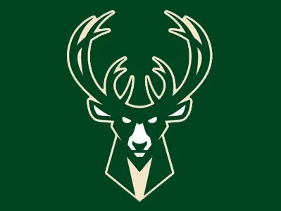 A stylized white outline of a deer's head with antlers on a dark green background.