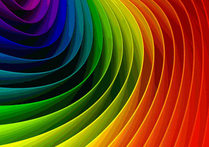 Colorful spiral pattern in rainbow spectrum from purple to red.