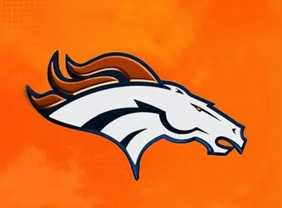 Denver Broncos football team logo on an orange background.