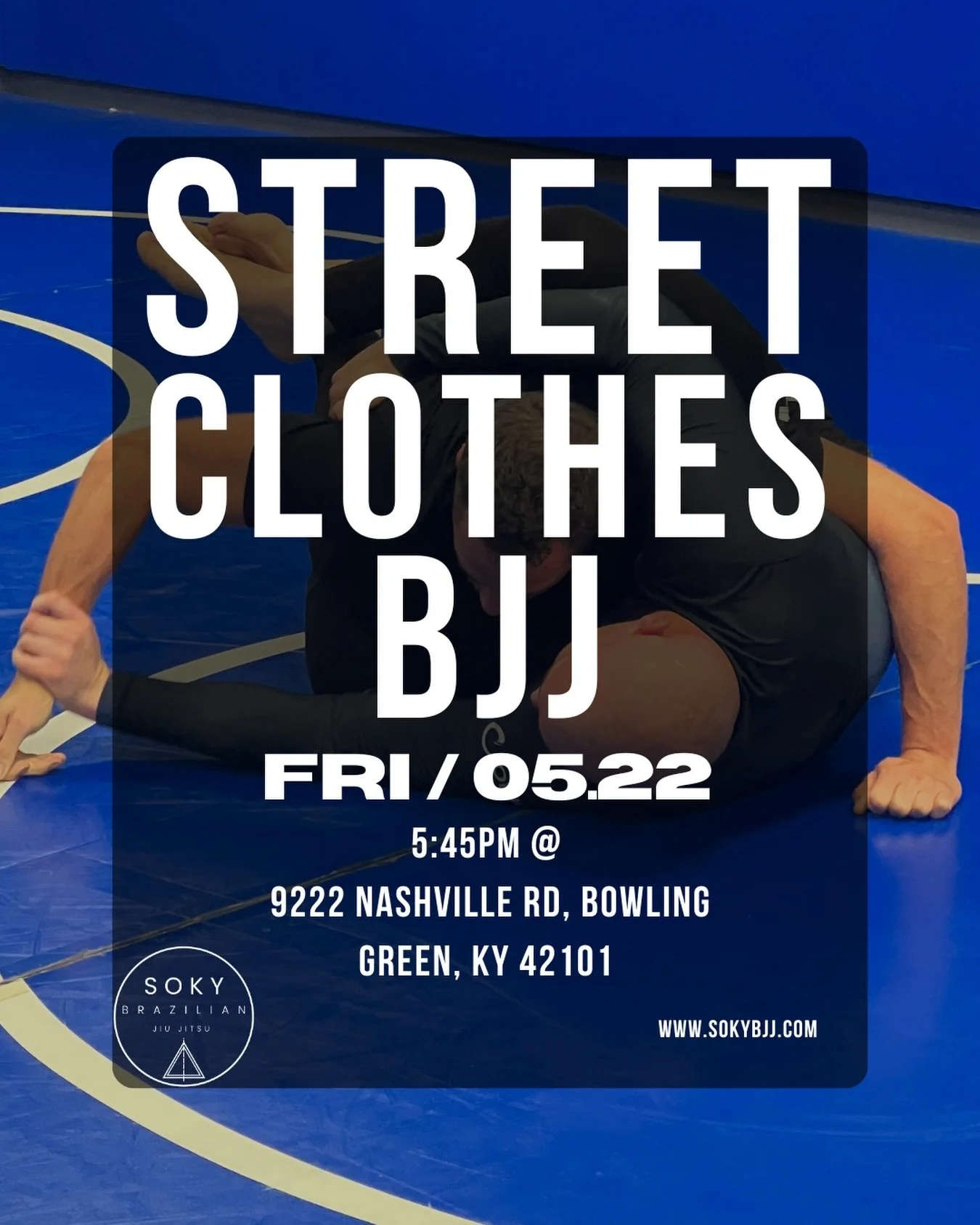 Street Clothes Jiu Jitsu Night 👊
Most self-defense situations don&rsquo;t happen in a gi &mdash; they happen in hoodies, jackets, jeans, and everyday clothes.
On May 22nd, we&rsquo;re changing things up at with a night focused on realistic training 