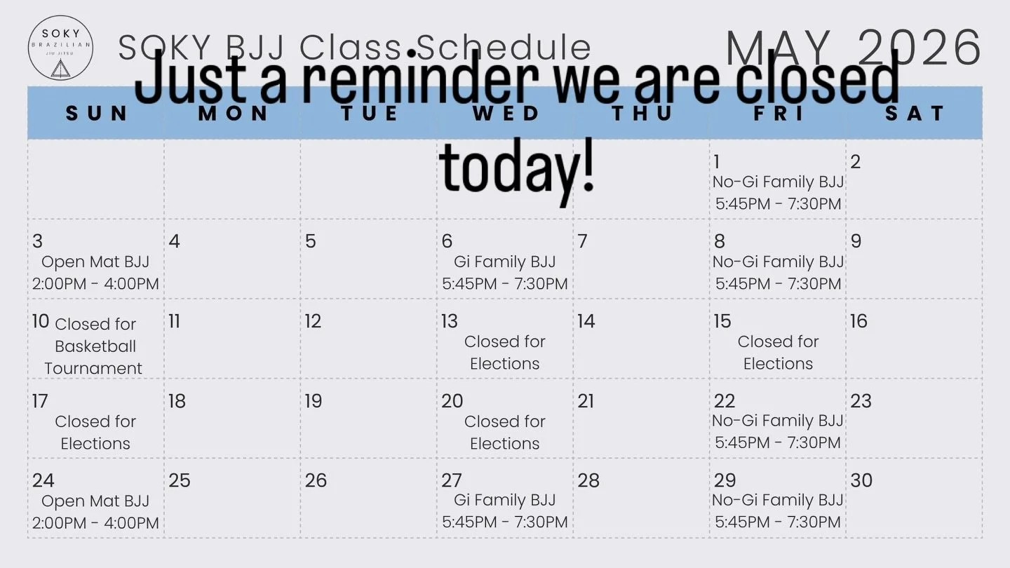 Just a reminder, we are closed today! See you on the mats soon. #bjj #brazilianjiujitsu