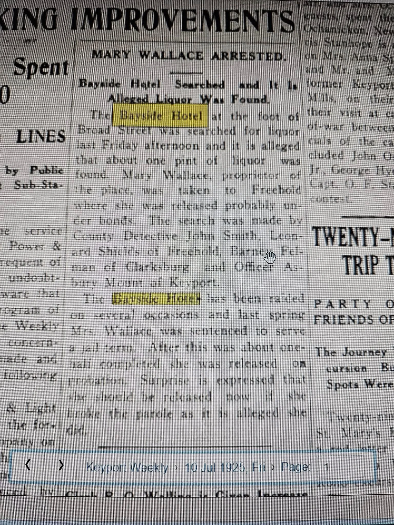 Didya Know? "Bayside Hotel"- Prohibition Times In Keyport