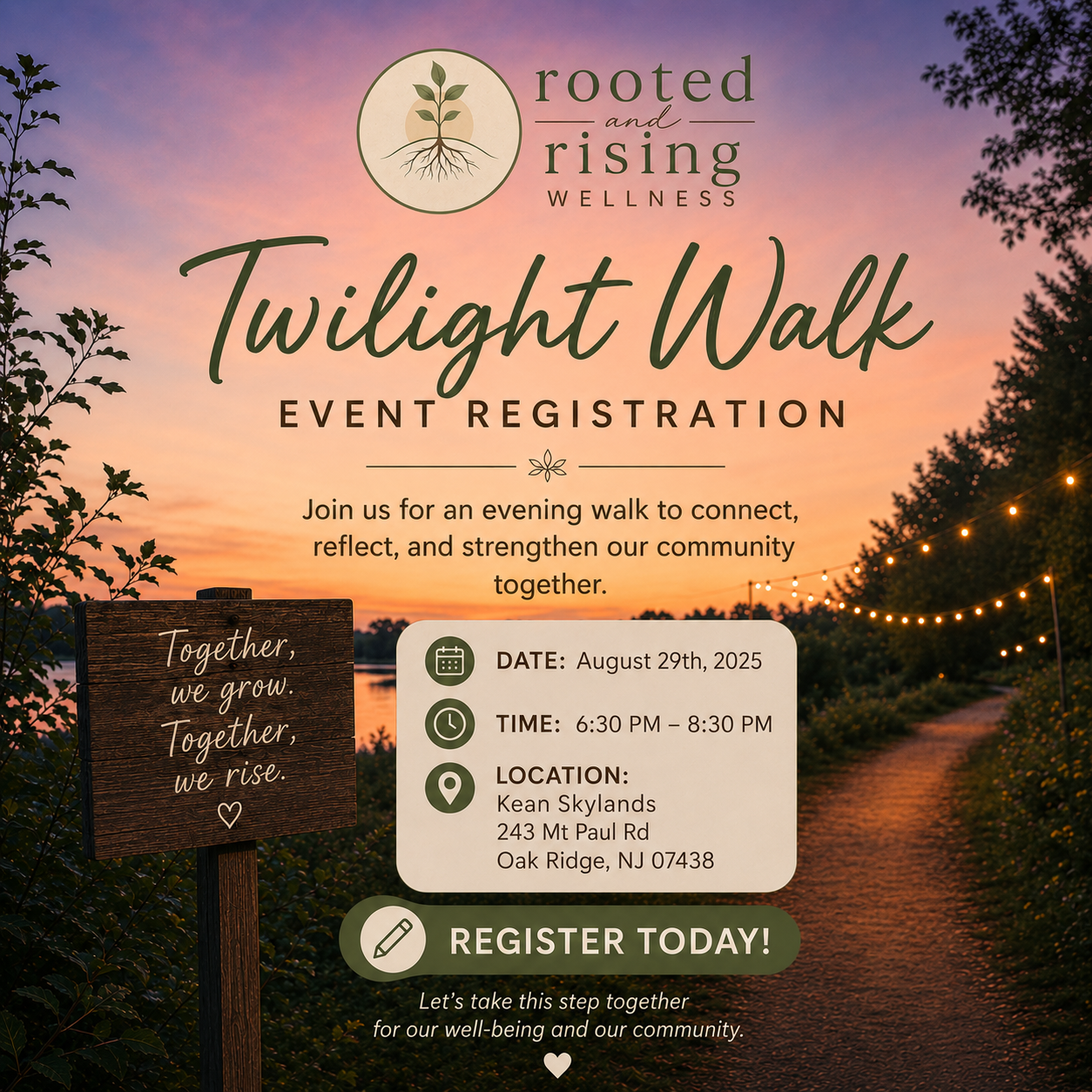 Twilight Walk: Welcome to Rooted & Rising Wellness