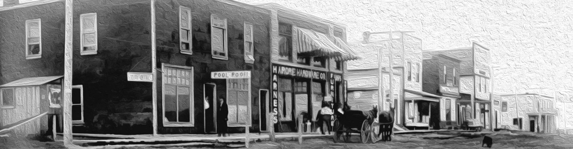 Airdrie Alberta, Old western street with horse-drawn carriages and storefronts.