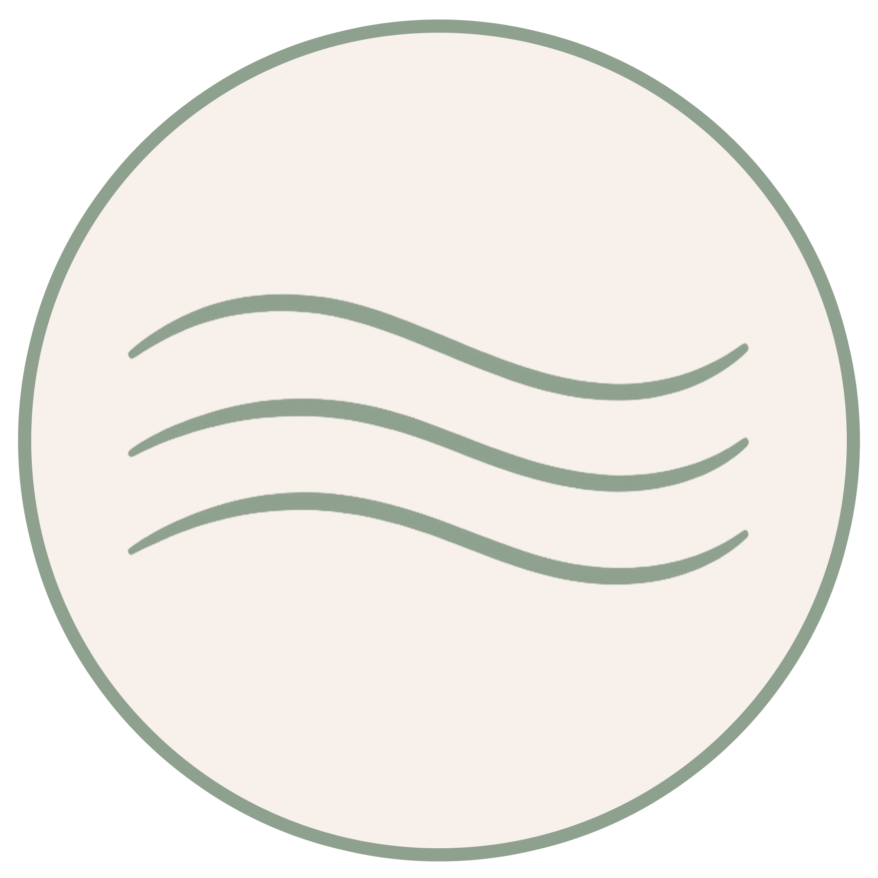 Close-up of a minimalist, abstract design with curved lines and shapes in shades of green, white, and beige.