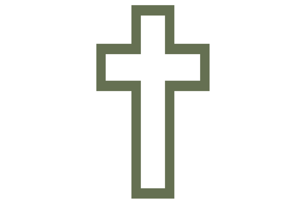 A green soldiers cross with a black symbol in the middle, outline style.