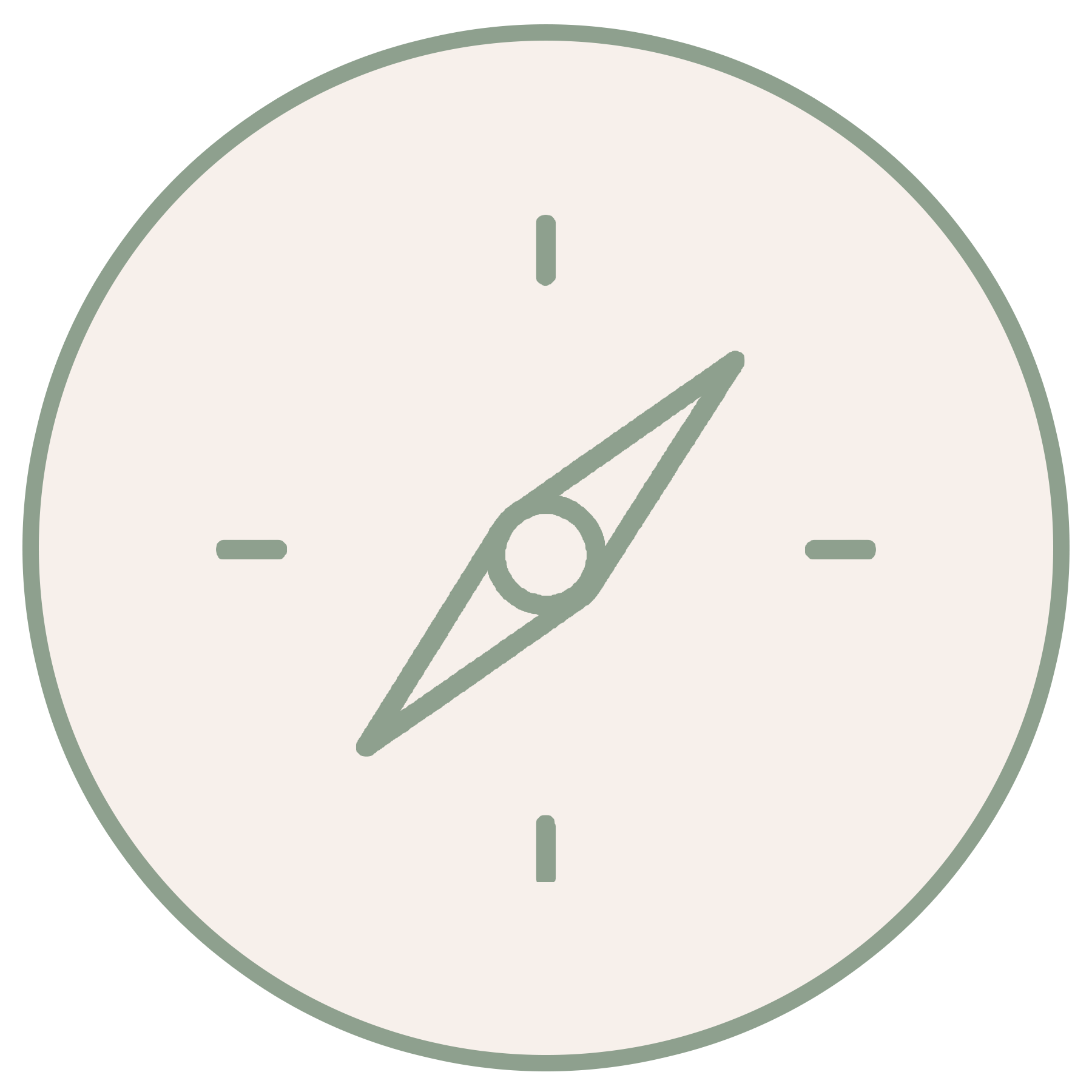 Close-up of a clock inside a circular frame.