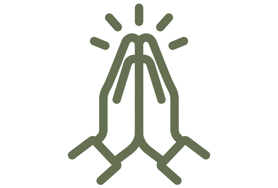Illustration of praying hands with light rays above