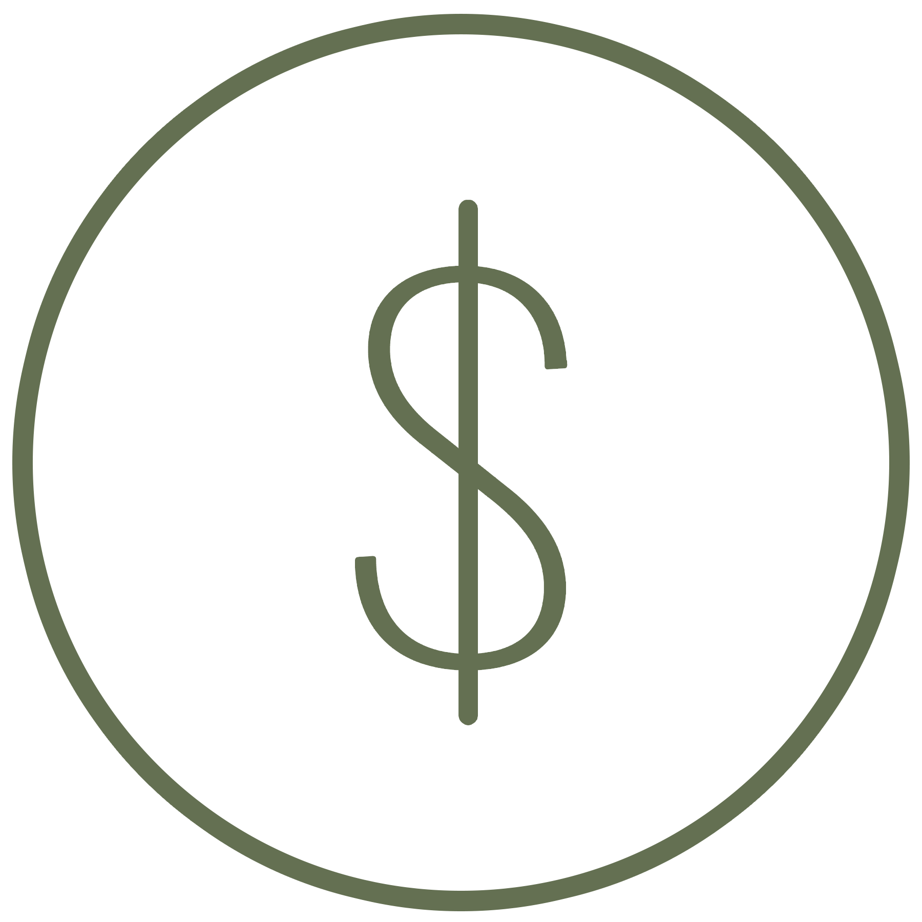 Line drawing of a dollar sign inside a target or bullseye with a circular border.