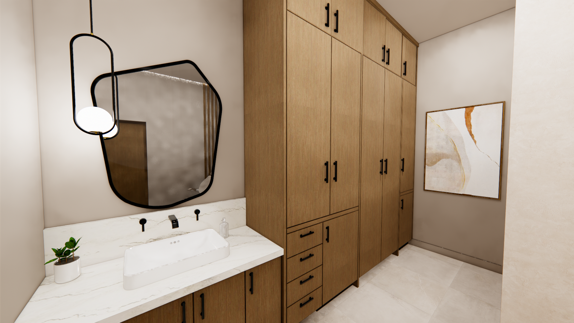 Med spa modern bathroom vanity area with a white marble countertops