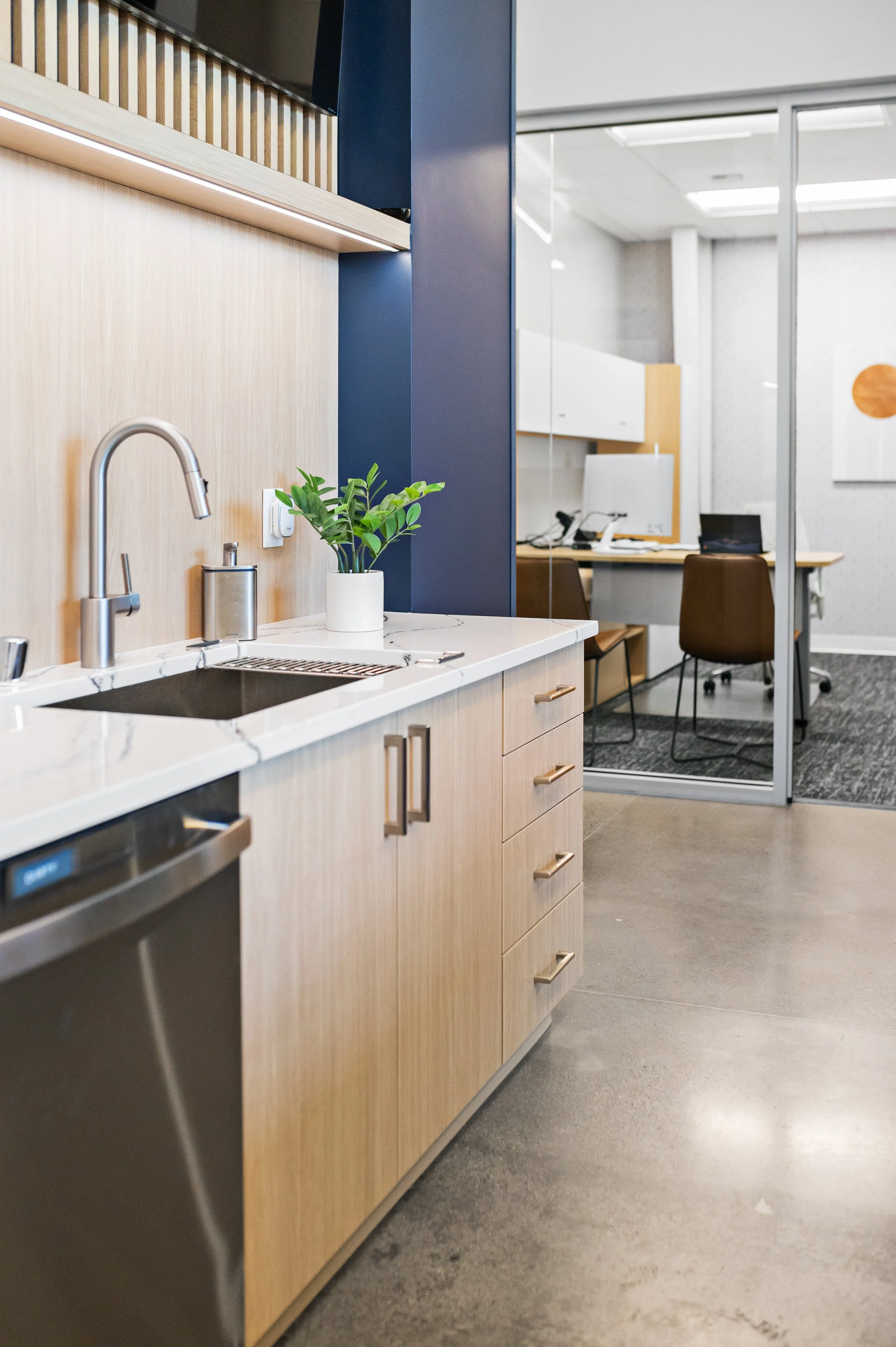 Western Insurance kitchen looking towards office