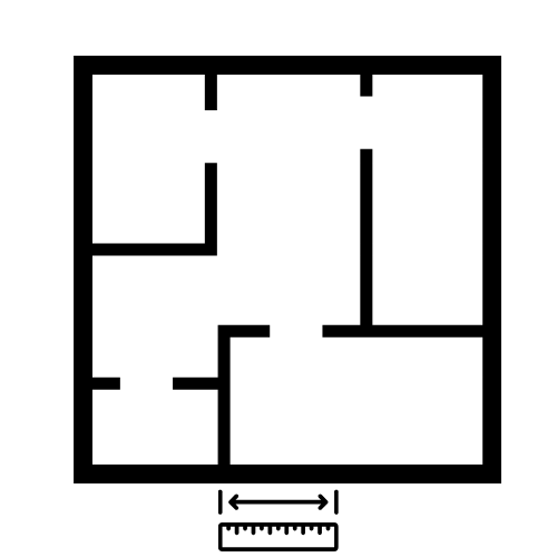 Black and white icon of a floor plan showing square footage of the property.