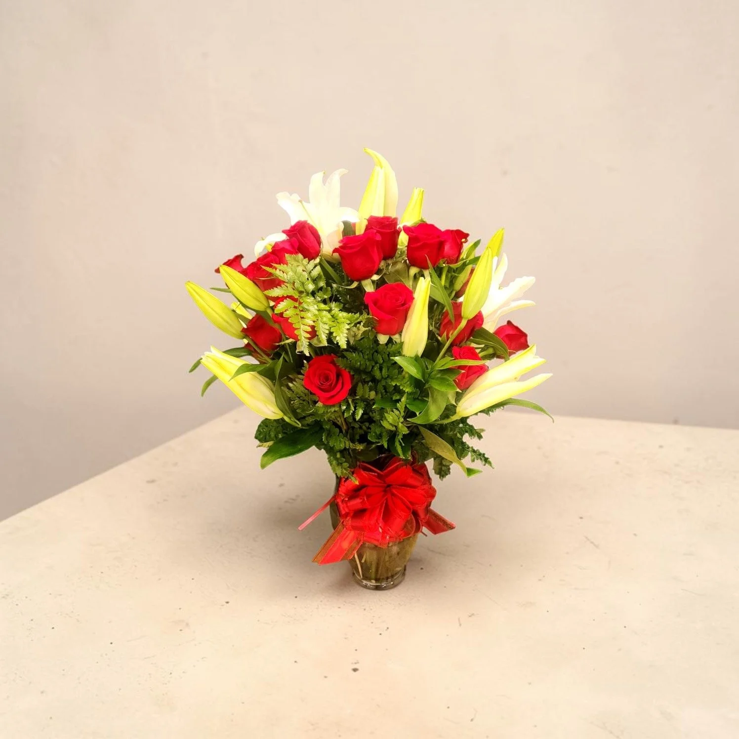 Red Rose and White Lily Bouquet
