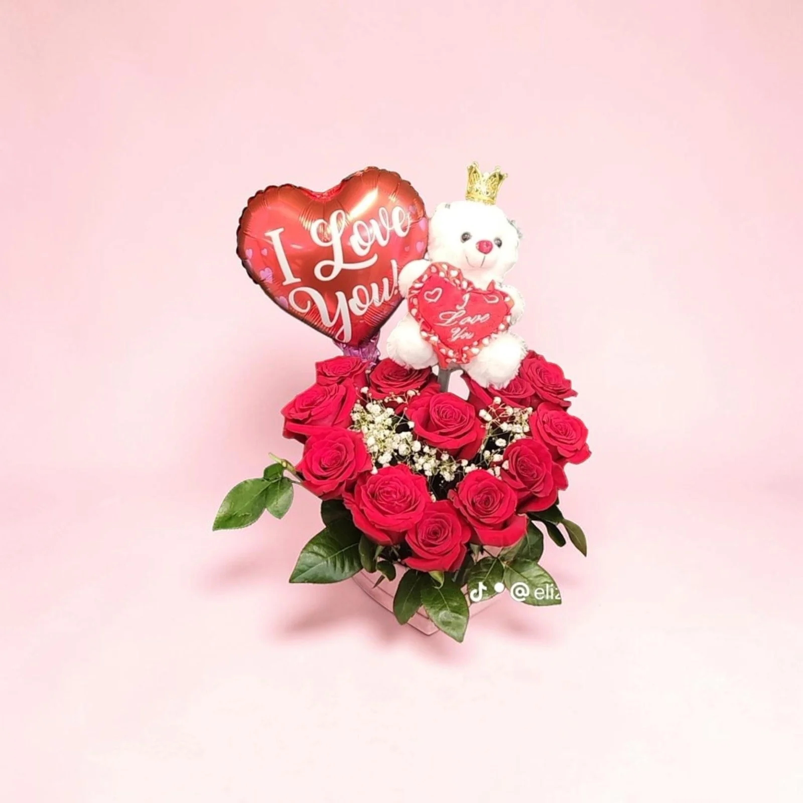 Red Roses & Bear Love Arrangement