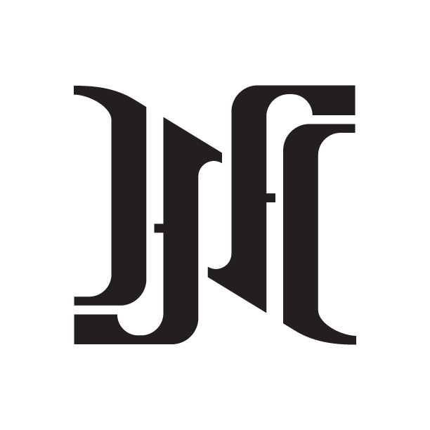 A black and white logo with stylized, intertwined initials N, J, and F, which stands for Noraa James Foto