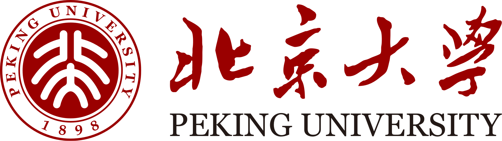 The logo of Peking University featuring a red circular emblem with black Chinese characters and the text "PEKING UNIVERSITY 1898" in a ring around the emblem, and additional Chinese characters with the English name below.
