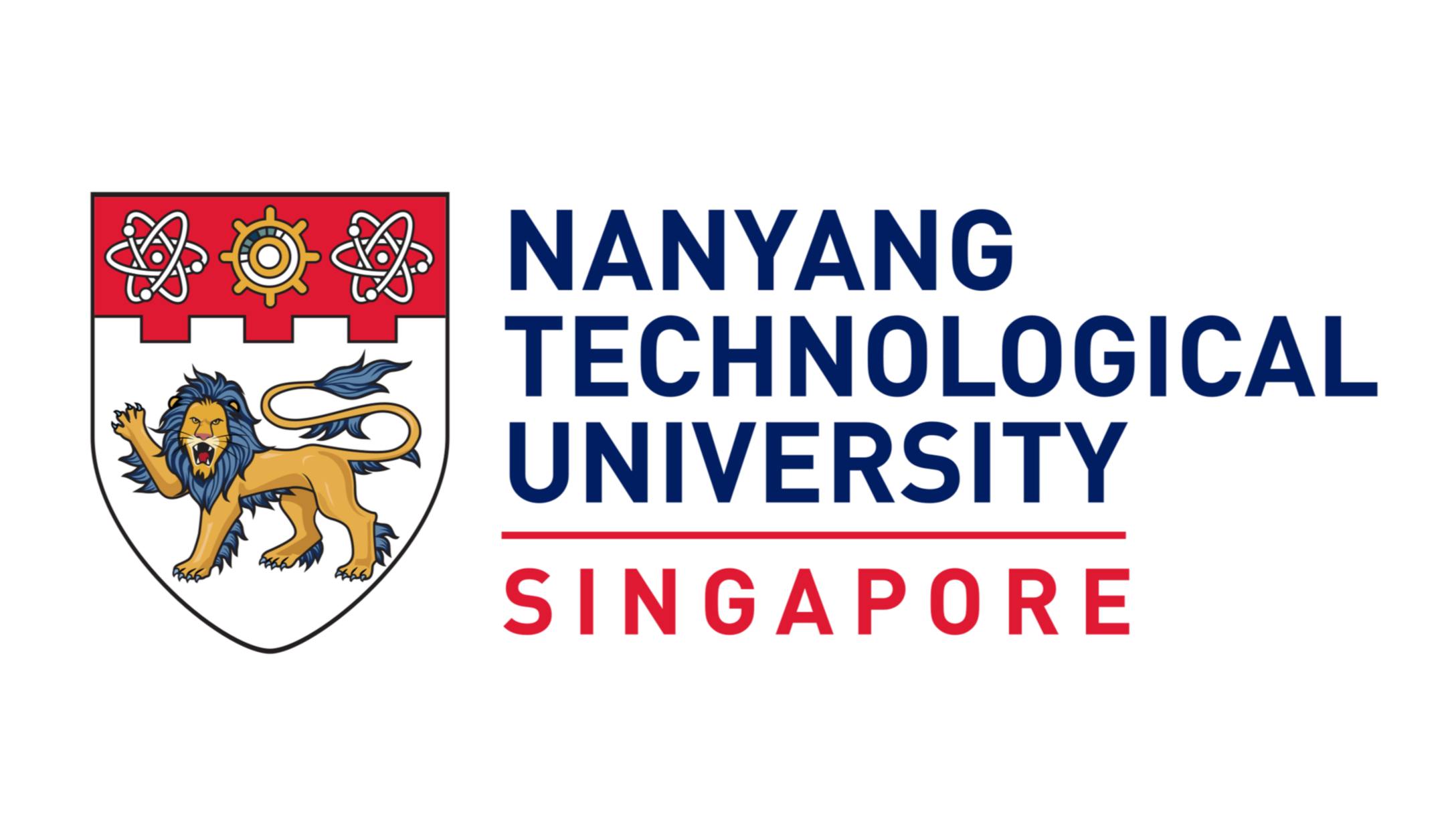 Logo of Nanyang Technological University Singapore featuring a shield with a lion and a crest with atomic and gear symbols, alongside the university name.