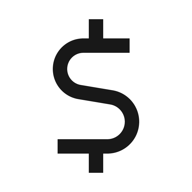 A large dollar sign symbol in black.