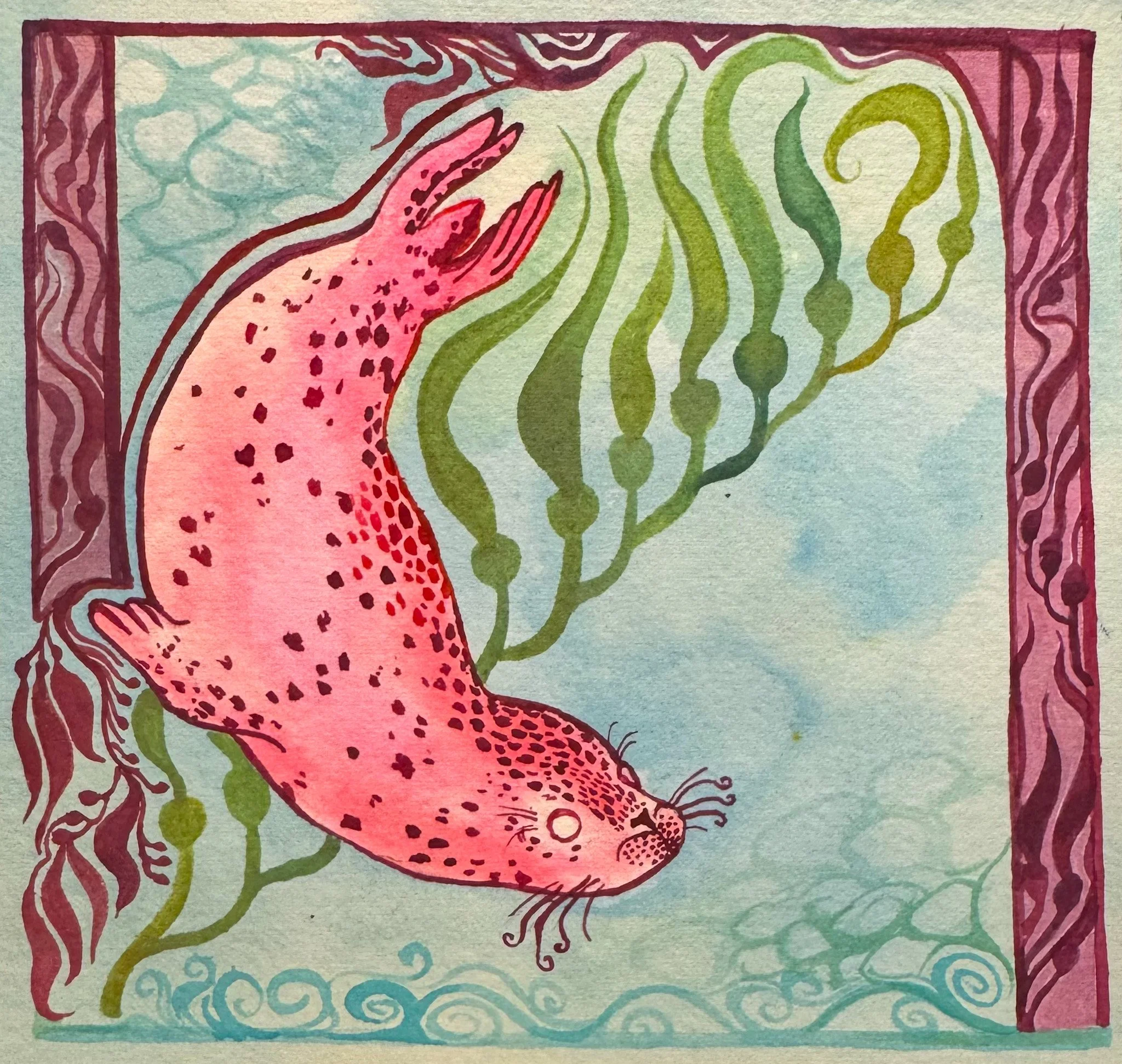 Seal Study 6x6" watercolor, 2025