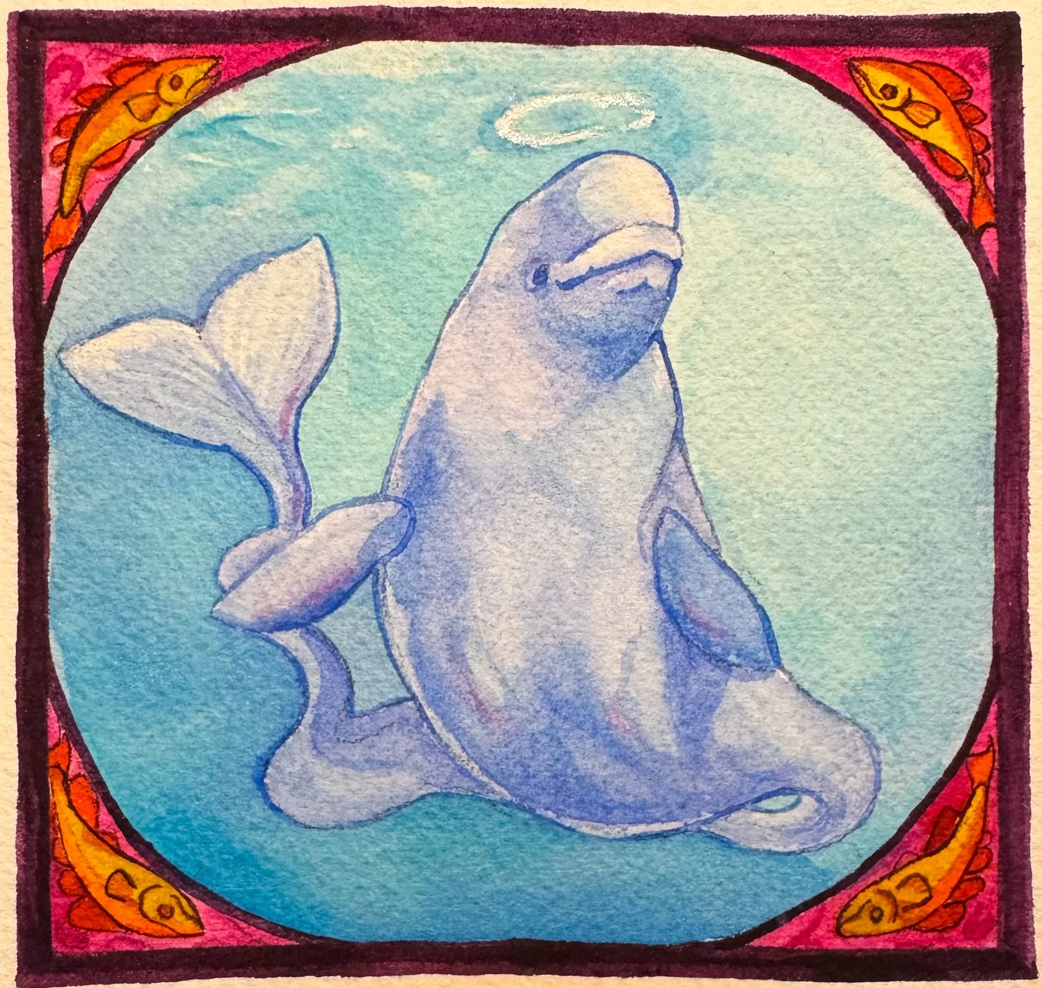 Beluga Study 5x5" watercolor, 2025