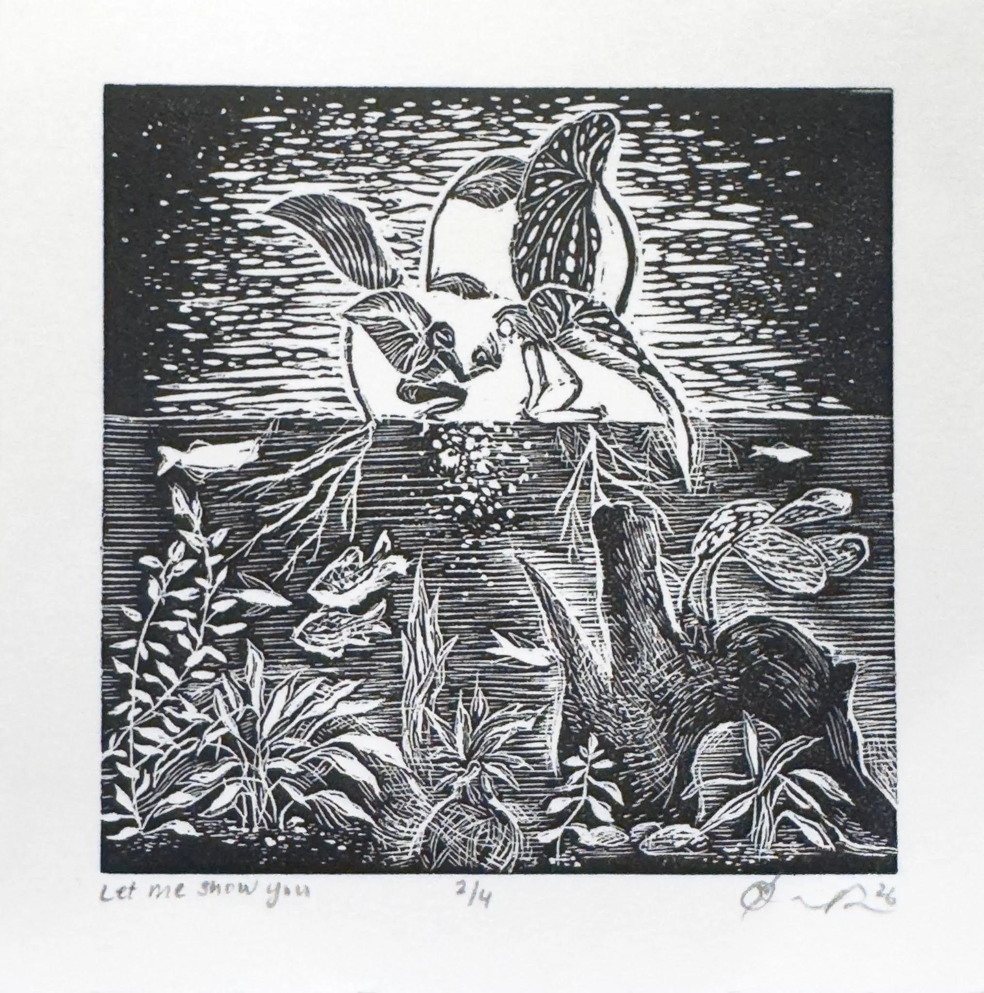 "Let Me Show You" 3x3" wood engraving on BFK, 2026