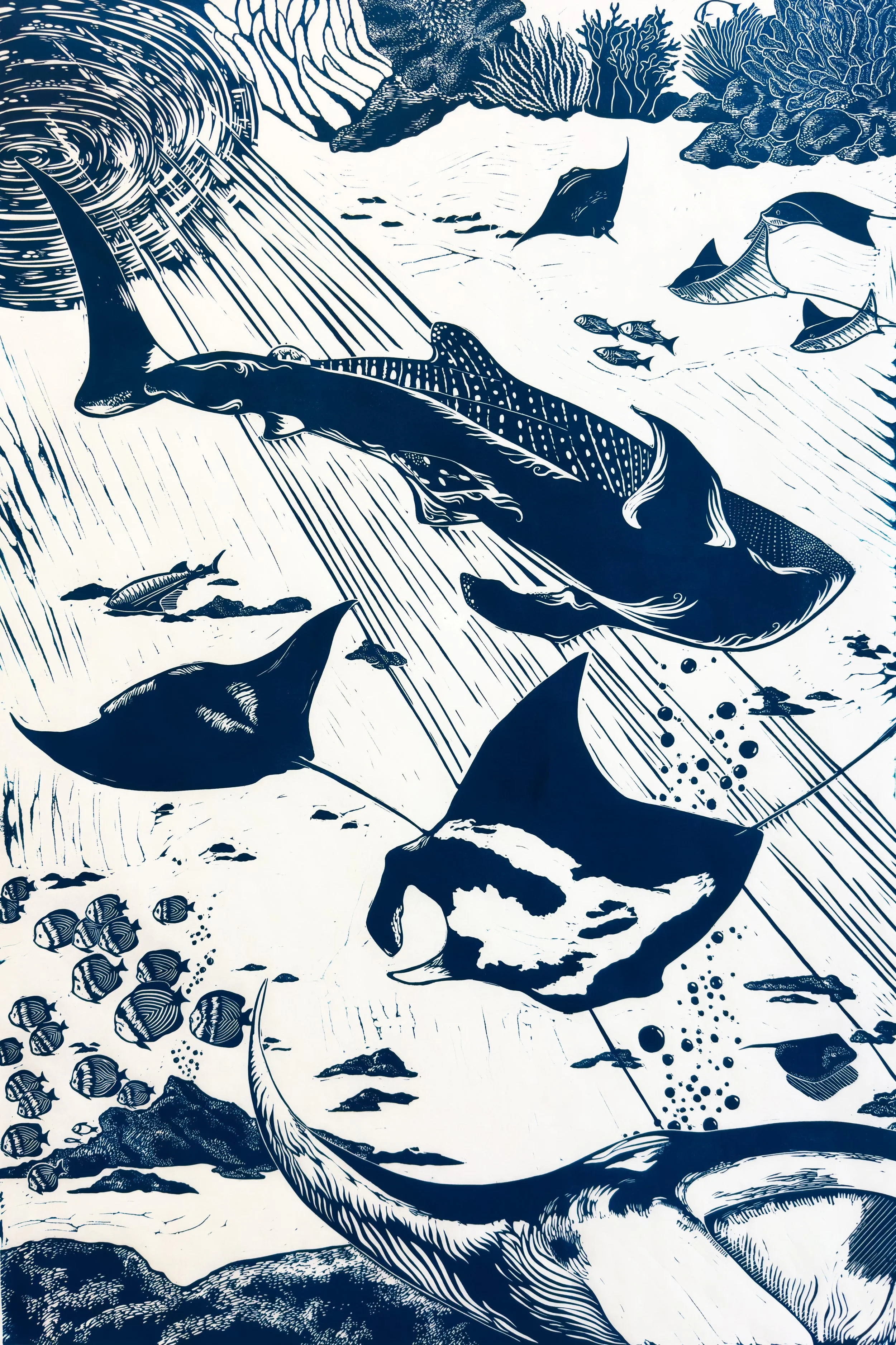 “Voyager” 24x36” linocut on Mulberry paper, 2026