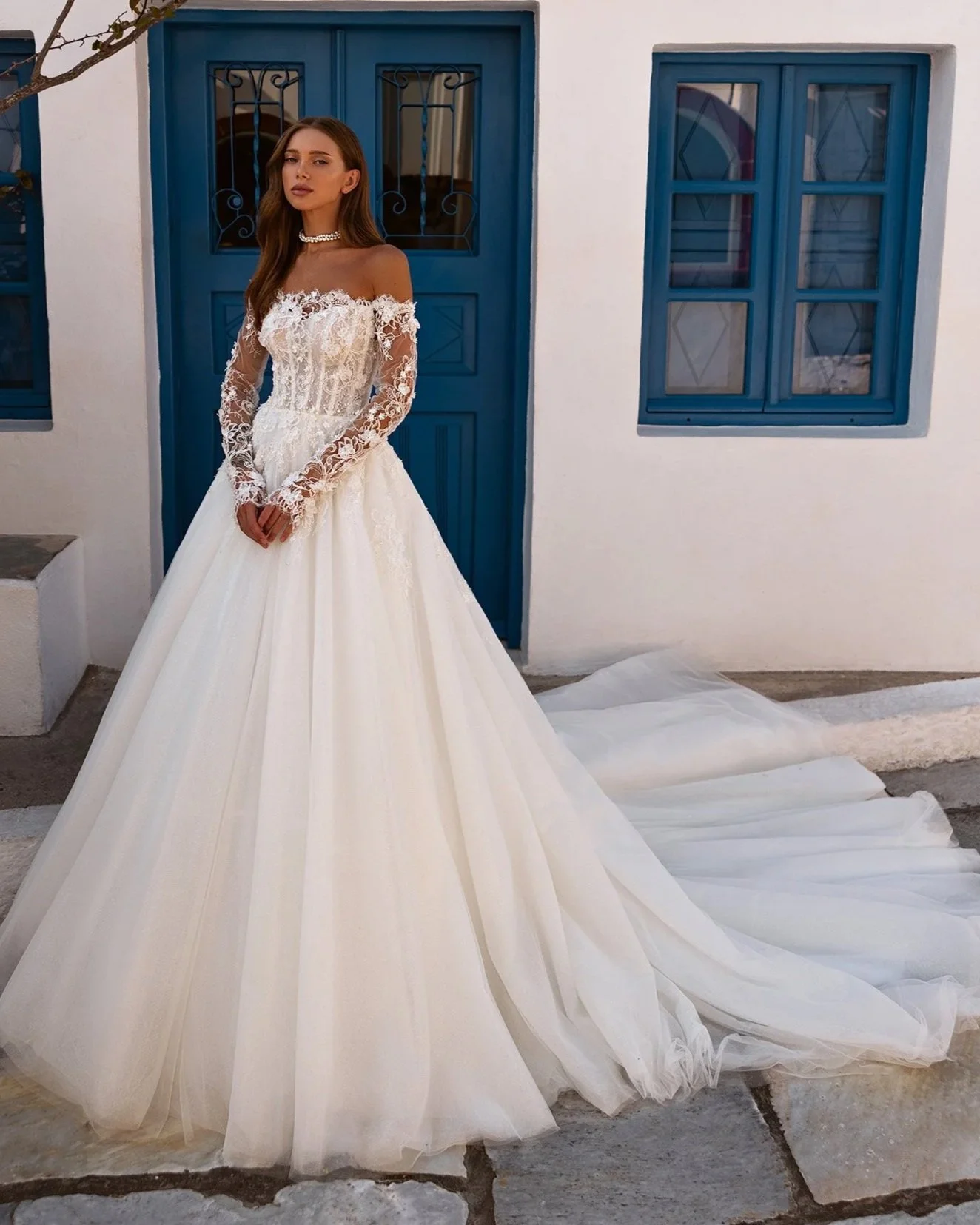 5710 Maria Anette Off-the-Shoulder Floral Lace Ballgown Wedding Dress