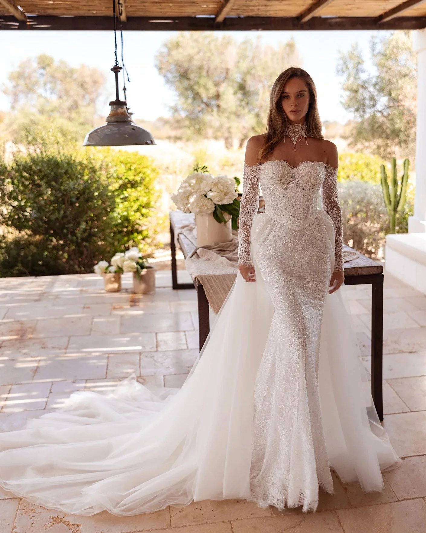5829 – Maria Anette Timeless Sparkling Lace Fishtail Dress & Detachable Train