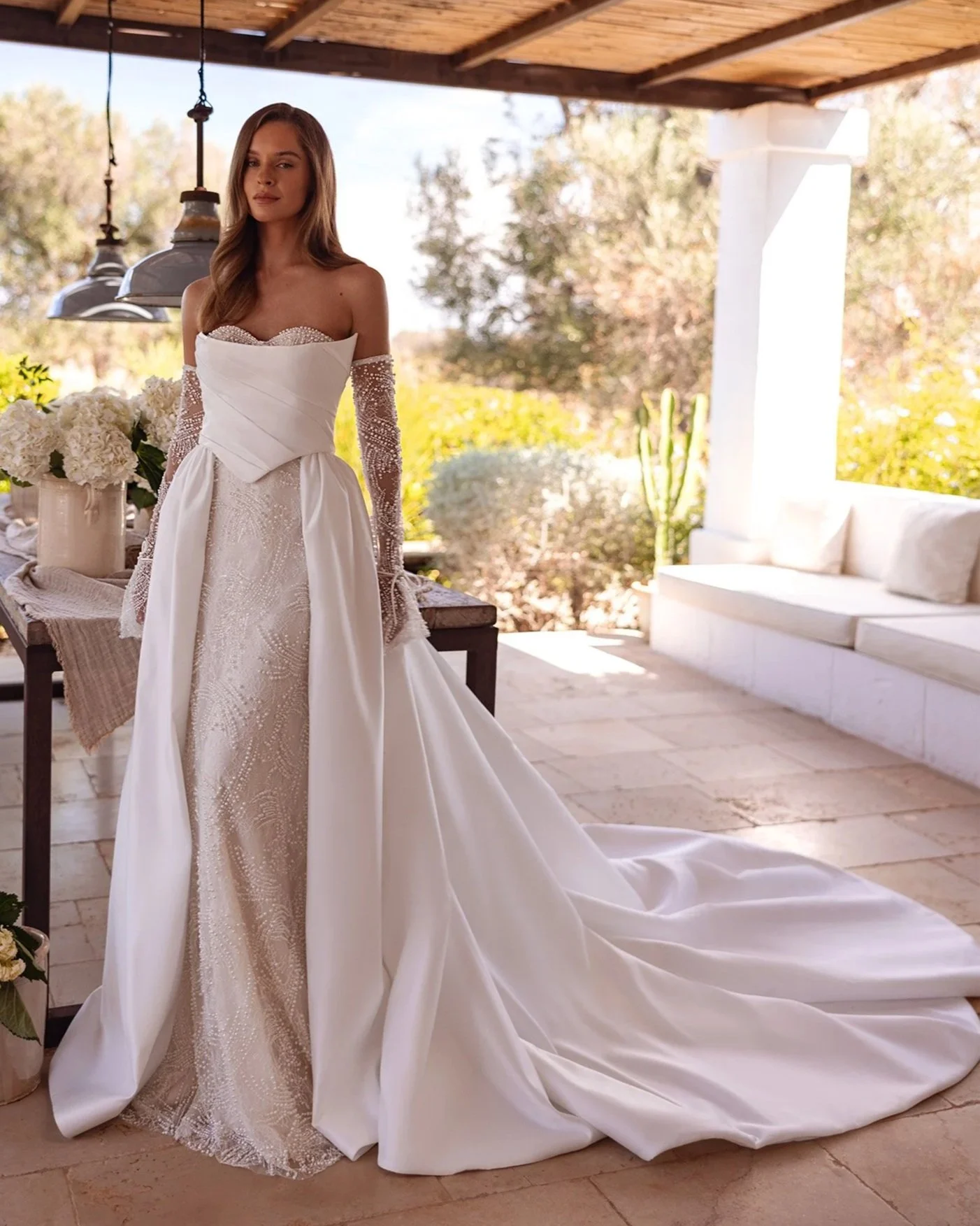 5810 Beaded Wedding Dress, Detachable Corset & Train by Maria Anette