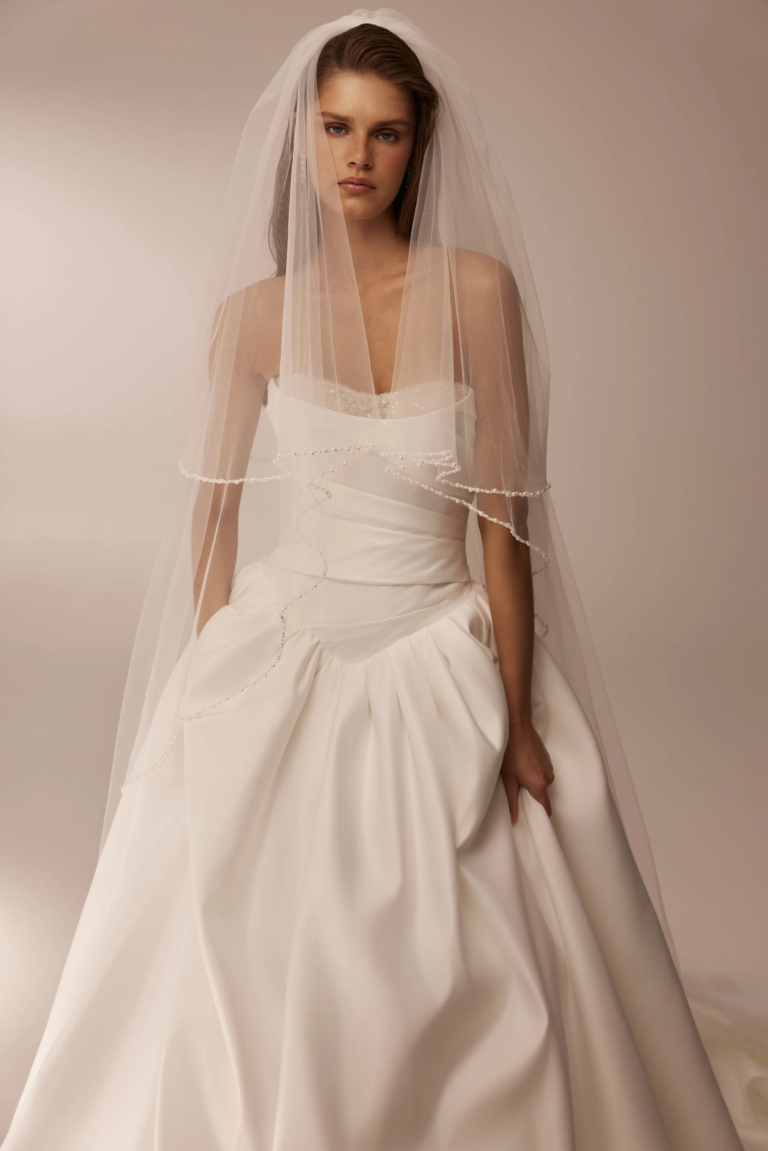 5904 Maria Anette Couture – Strapless Corset Ball Gown with Detachable Bolero & Veil