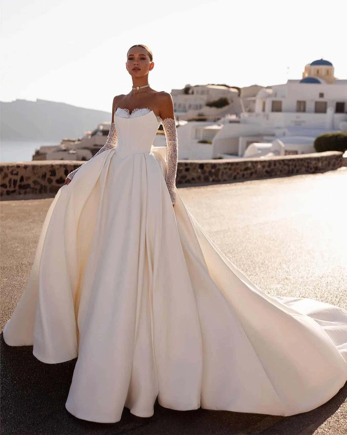 5722 Satin Corset Ballgown Wedding Dress by Maria Anette | Ready to Ship