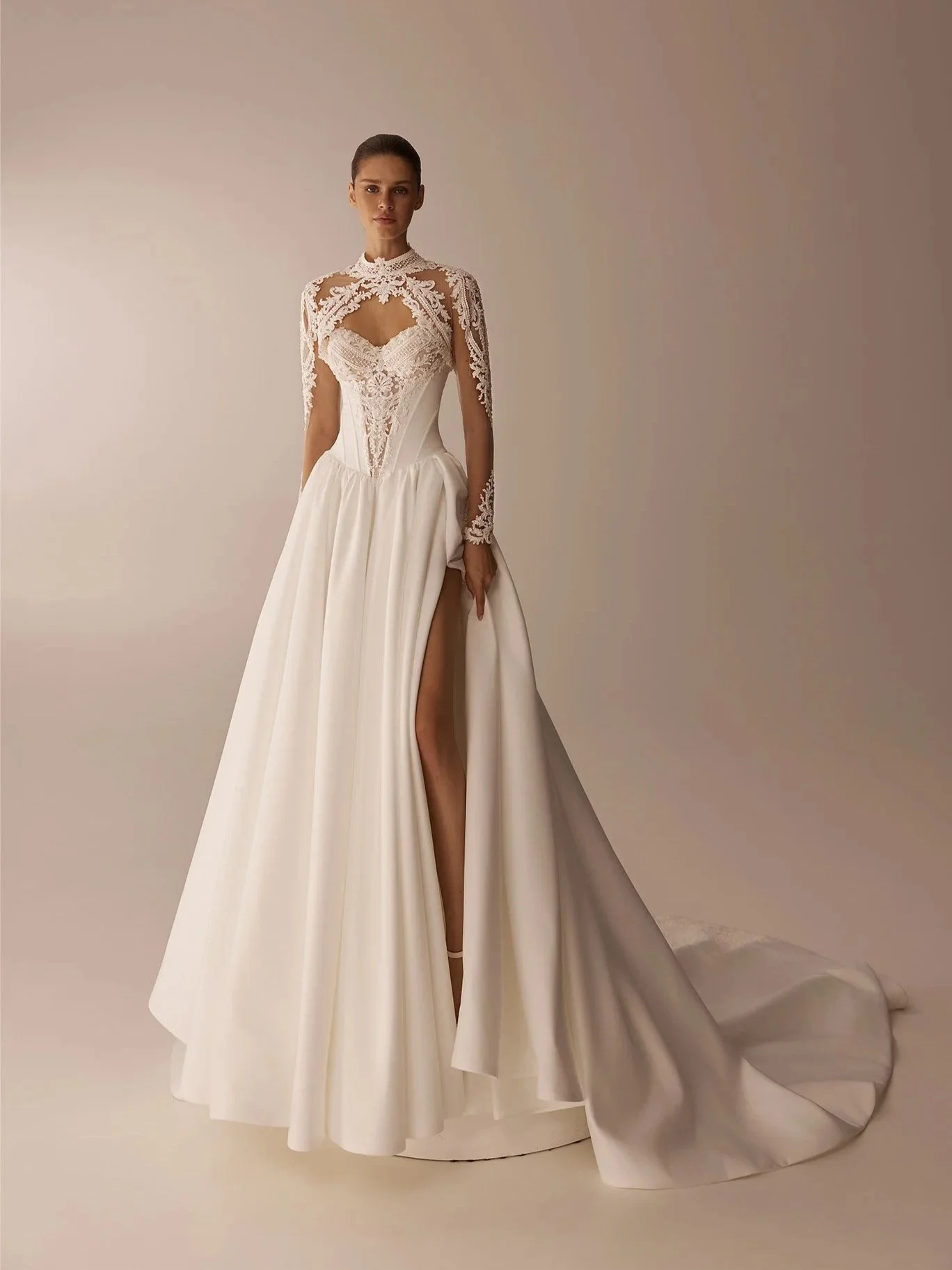 5911 Maria Anette Couture – Basque Waist A-Line Corset Wedding Dress, Bolero & Choker