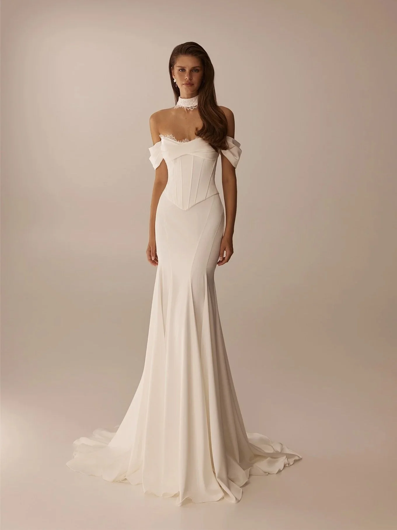 5917 Maria Anette Couture – Off-the-Shoulder Corset & Fit-and-Flare Skirt Bridal Separates & Choker