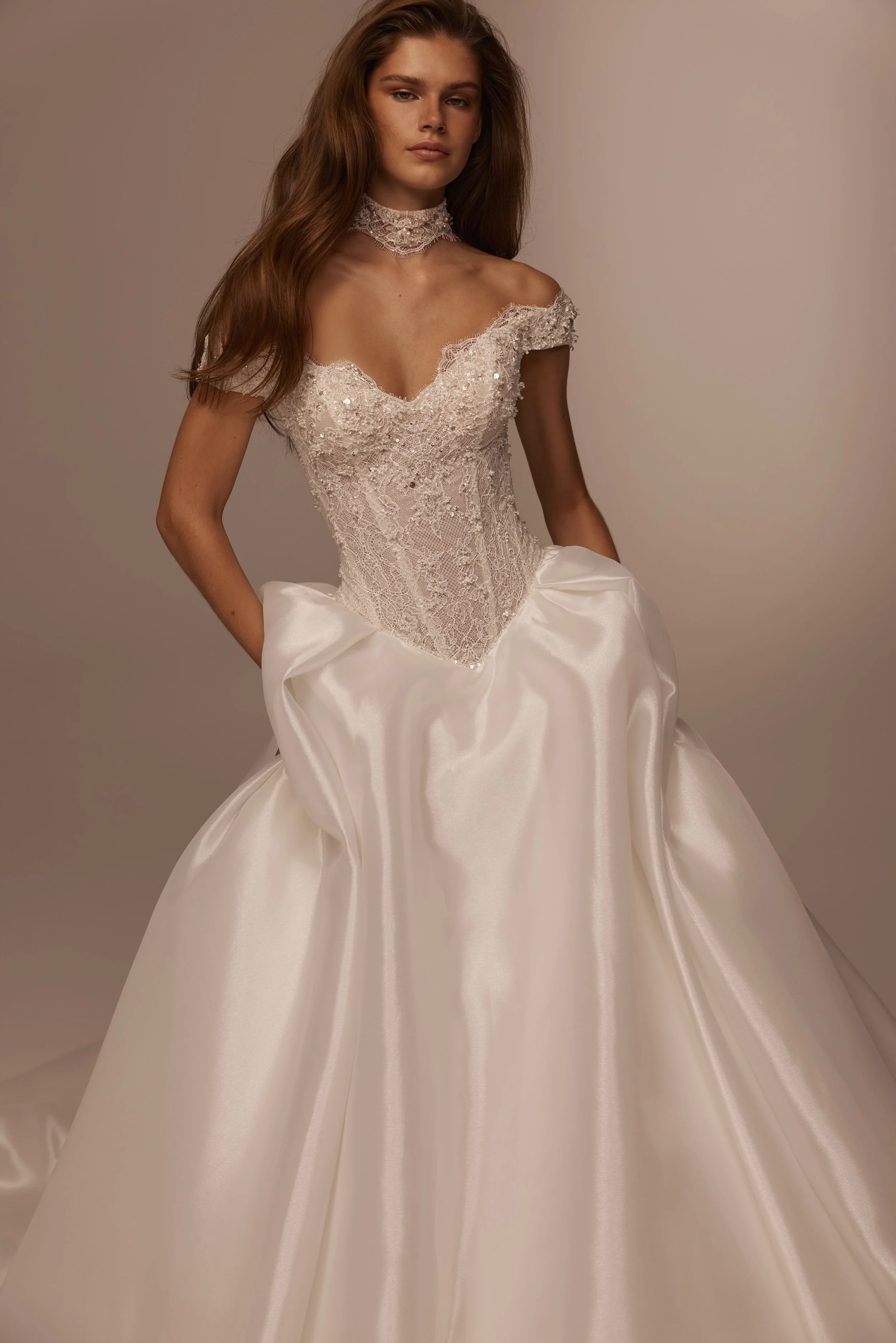 5901 Maria Anette Couture – Off-the-Shoulder Lace Corset Ball Gown