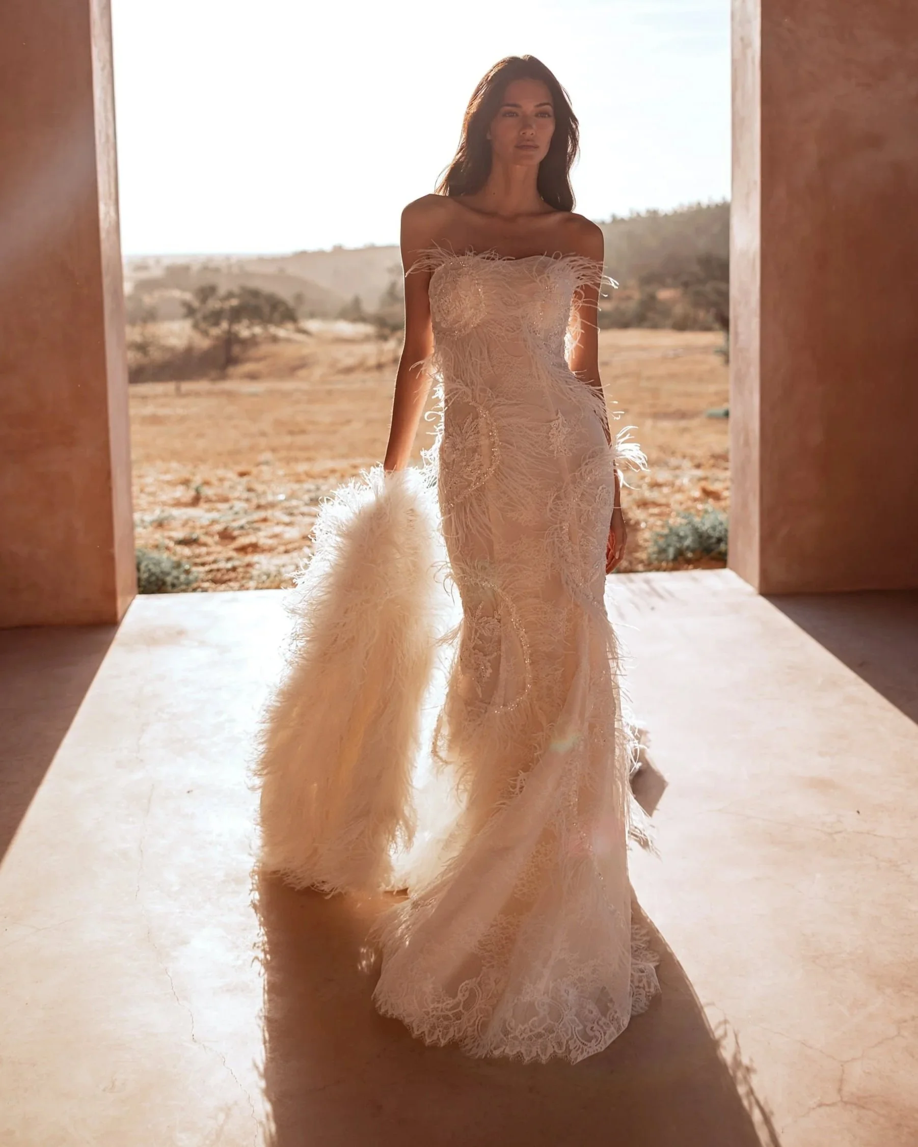 SD-021 Elena Morar Soft Dreams Feather Lace Wedding Dress & Bolero