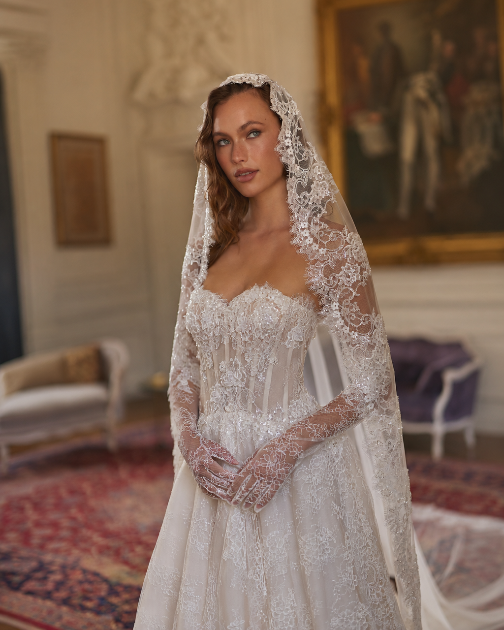 VL-006 – Elena Morar Embellished Lace Cathedral Veil